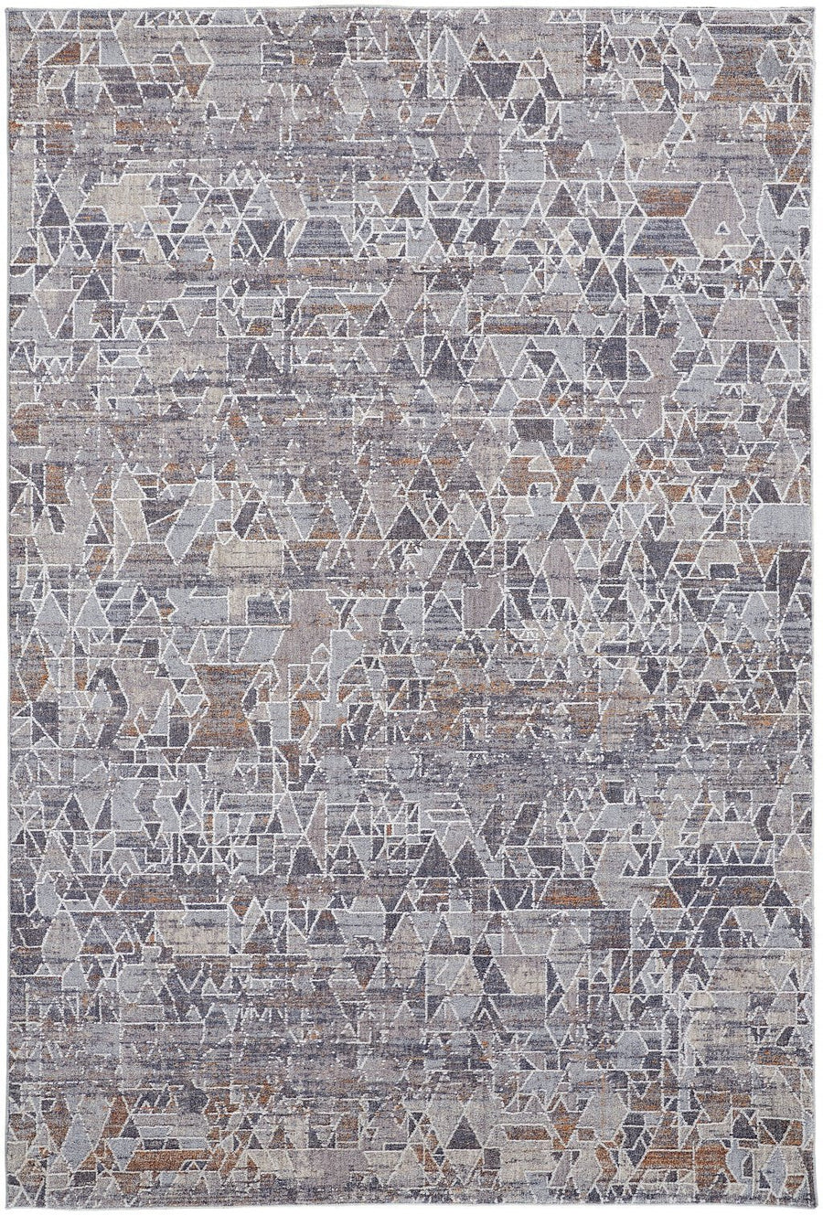 12 X 15 Gray Blue And Orange Abstract Power Loom Distressed Stain Resistant Area Rug Image 1