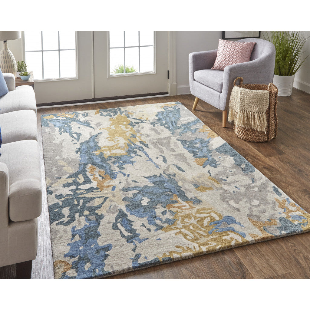 4 X 6 Gray Blue And Gold Wool Abstract Tufted Handmade Stain Resistant Area Rug Image 10