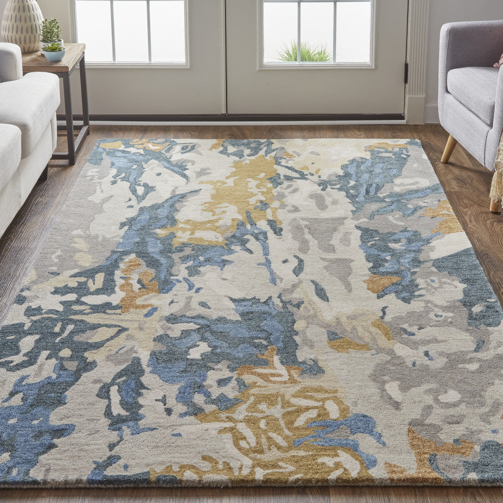 4 X 6 Gray Blue And Gold Wool Abstract Tufted Handmade Stain Resistant Area Rug Image 11