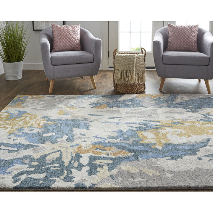 4 X 6 Gray Blue And Gold Wool Abstract Tufted Handmade Stain Resistant Area Rug Image 12