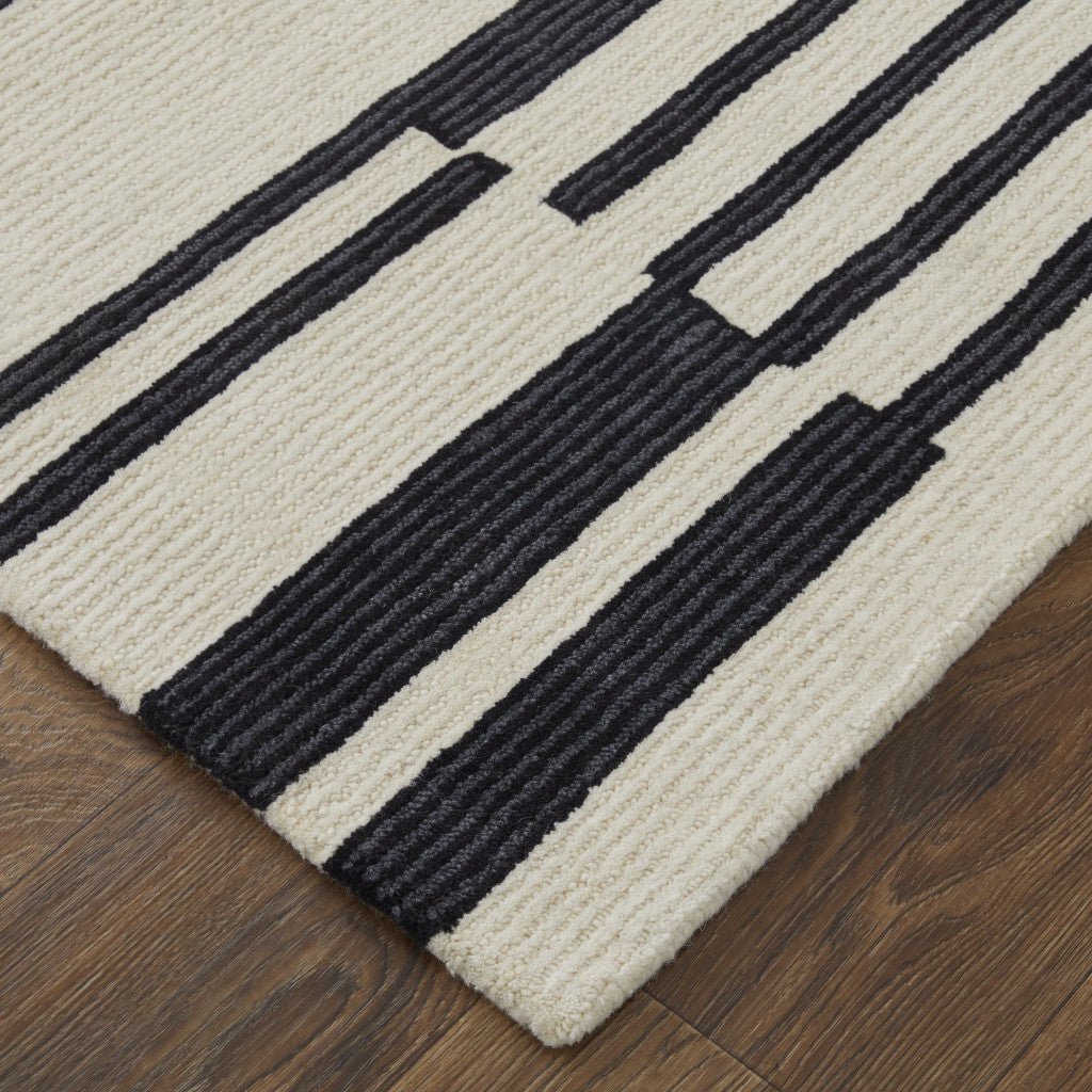 4 x 6 Ivory and Black Wool Abstract Hand Tufted Area Rug Image 6