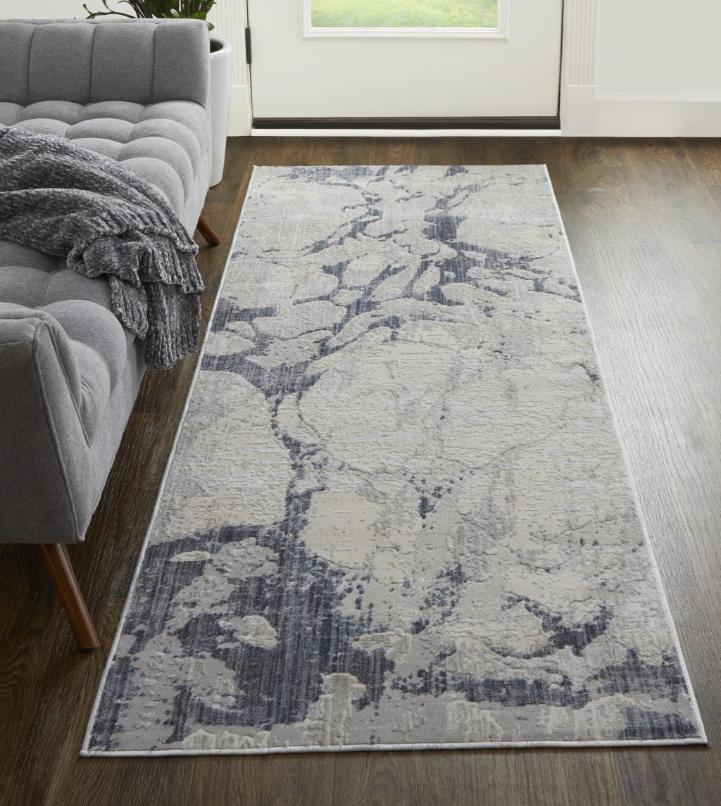 5 X 8 Ivory And Blue Abstract Power Loom Distressed Area Rug Image 6