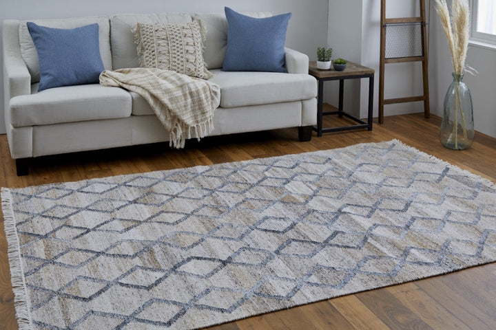 4 X 6 Gray Ivory And Tan Geometric Hand Woven Stain Resistant Area Rug With Fringe Image 1