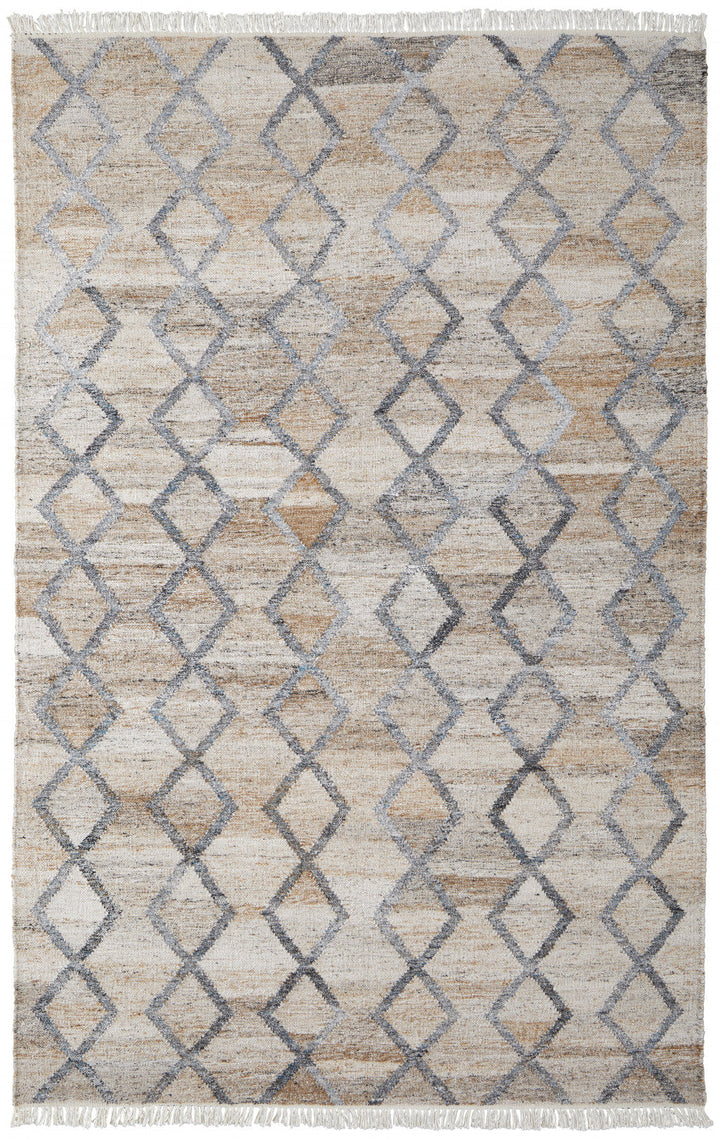 4 X 6 Gray Ivory And Tan Geometric Hand Woven Stain Resistant Area Rug With Fringe Image 7