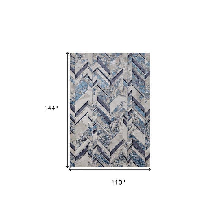 5 X 8 Ivory Blue And Gray Chevron Power Loom Distressed Area Rug Image 5