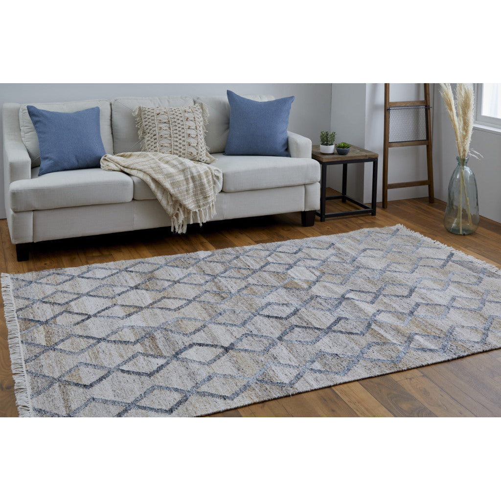 4 X 6 Gray Ivory And Tan Geometric Hand Woven Stain Resistant Area Rug With Fringe Image 12