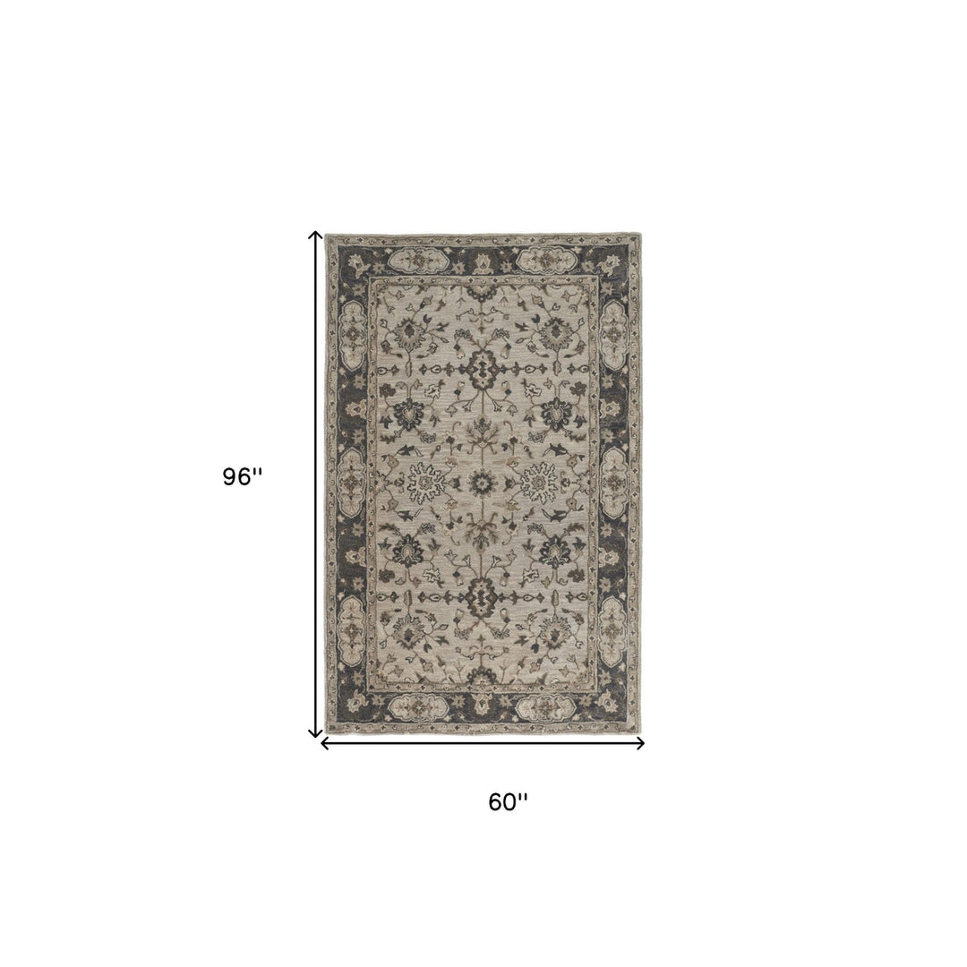 4 X 6 Gray Ivory And Taupe Wool Floral Tufted Handmade Stain Resistant Area Rug Image 2