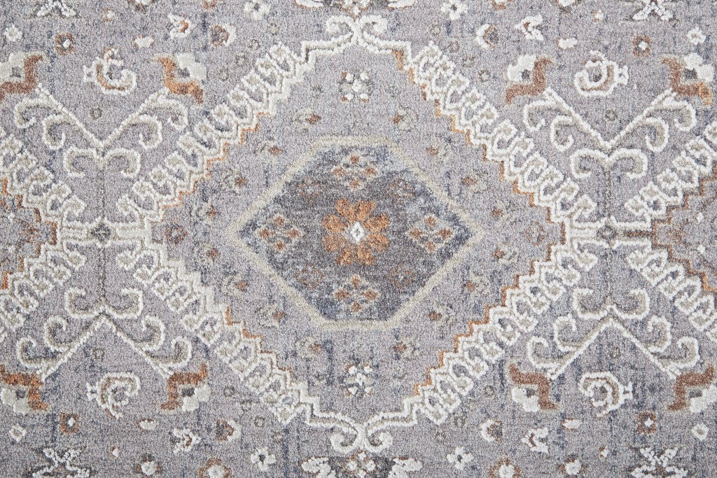 4 X 6 Gray Orange And Ivory Floral Power Loom Stain Resistant Area Rug Image 4