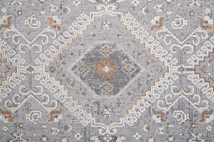 4 X 6 Gray Orange And Ivory Floral Power Loom Stain Resistant Area Rug Image 4