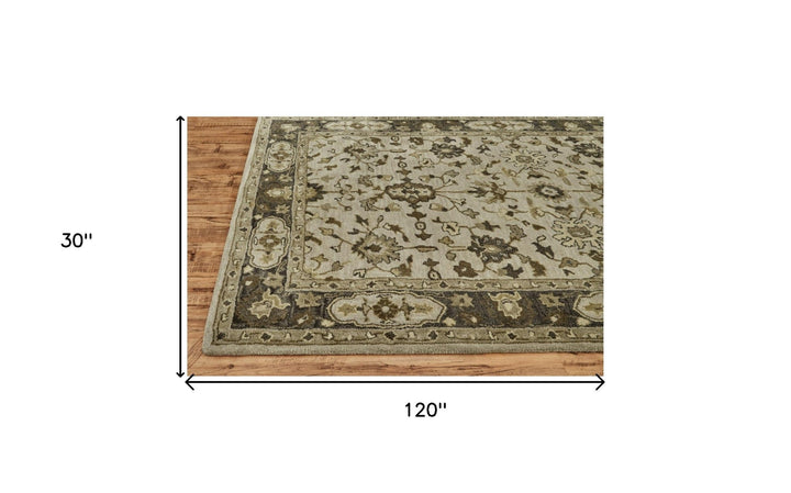 4 X 6 Gray Ivory And Taupe Wool Floral Tufted Handmade Stain Resistant Area Rug Image 5