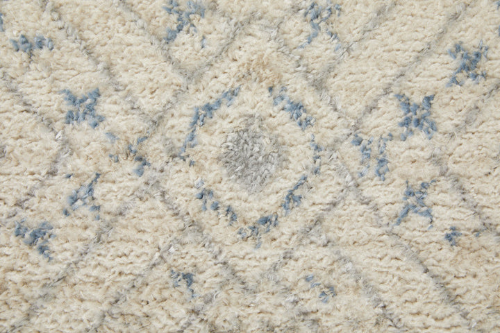 4 X 6 Ivory And Blue Geometric Power Loom Distressed Area Rug Image 2