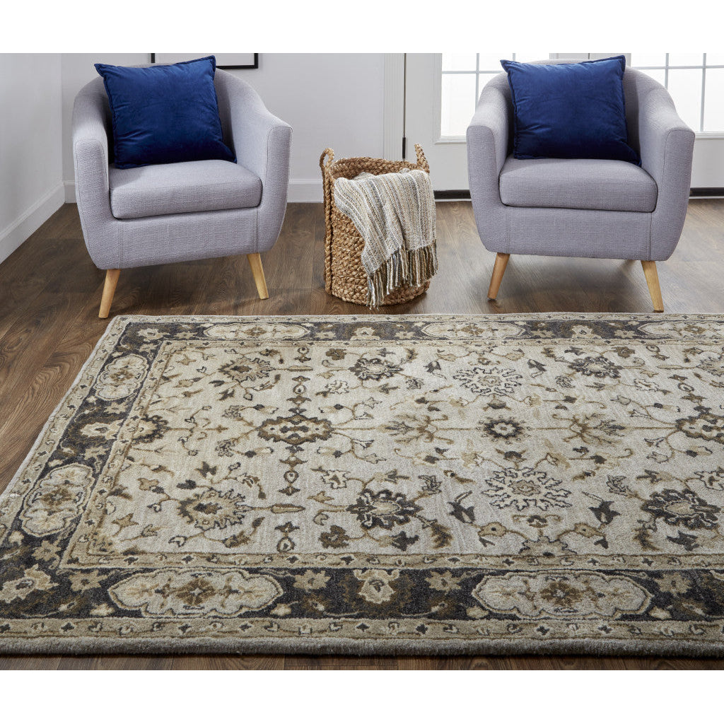 4 X 6 Gray Ivory And Taupe Wool Floral Tufted Handmade Stain Resistant Area Rug Image 12