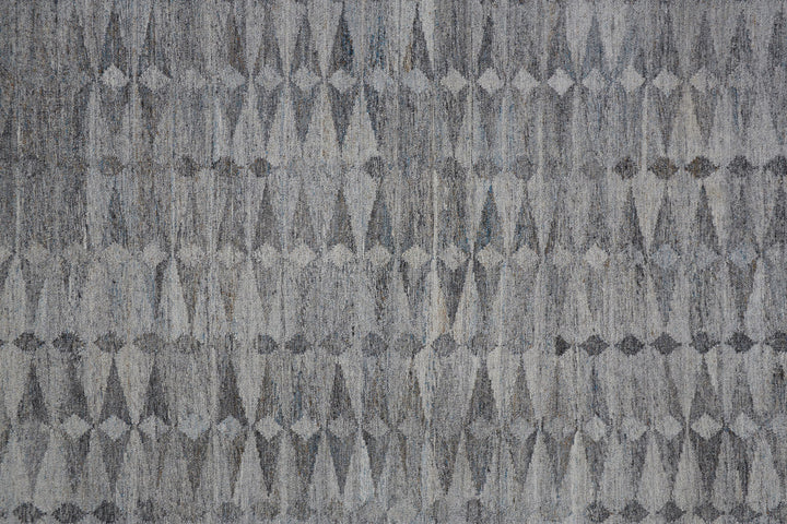 4 X 6 Gray Silver And Ivory Geometric Hand Woven Stain Resistant Area Rug With Fringe Image 2