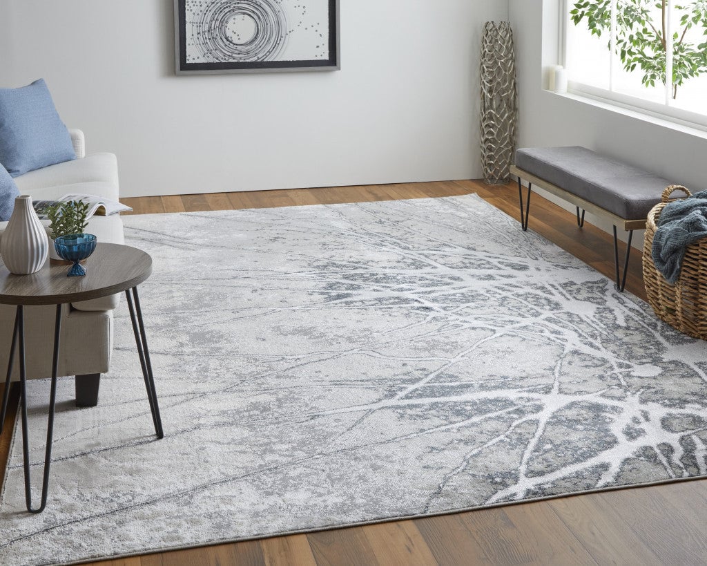 4 X 6 Gray Silver And Ivory Abstract Power Loom Area Rug Image 4