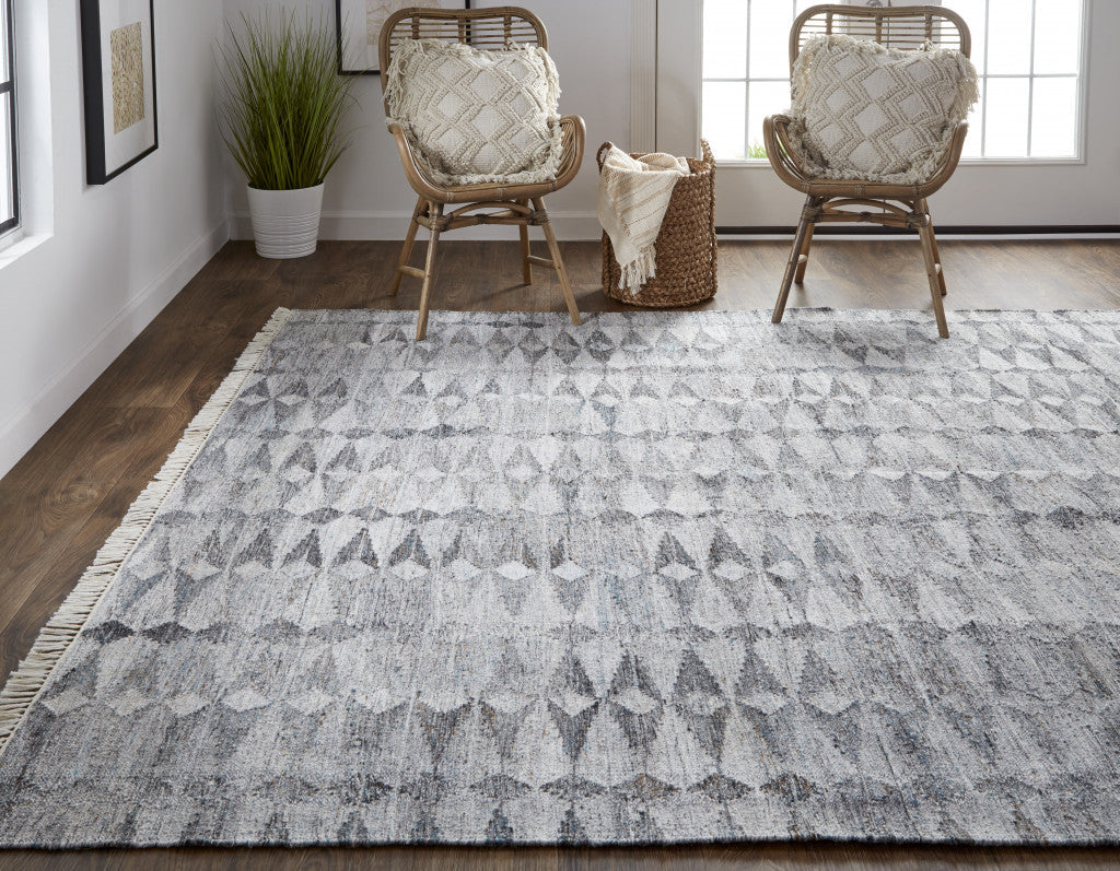 4 X 6 Gray Silver And Ivory Geometric Hand Woven Stain Resistant Area Rug With Fringe Image 5