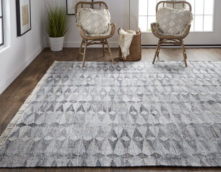 4 X 6 Gray Silver And Ivory Geometric Hand Woven Stain Resistant Area Rug With Fringe Image 5