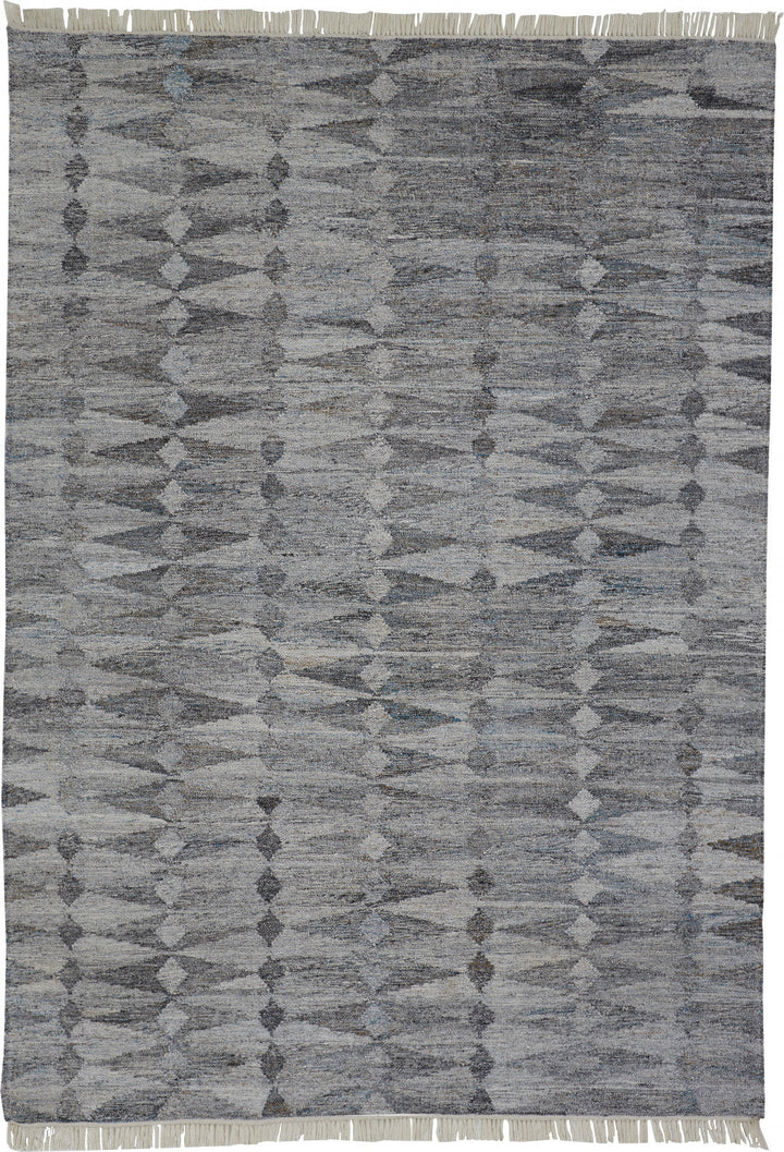 4 X 6 Gray Silver And Ivory Geometric Hand Woven Stain Resistant Area Rug With Fringe Image 7