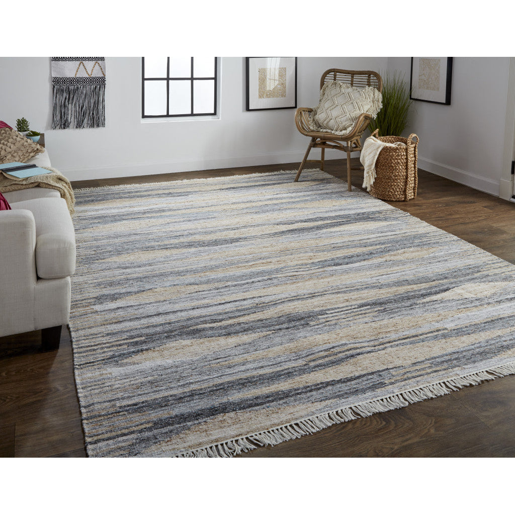 8 X 10 Gray Tan And Silver Abstract Hand Woven Stain Resistant Area Rug With Fringe Image 10