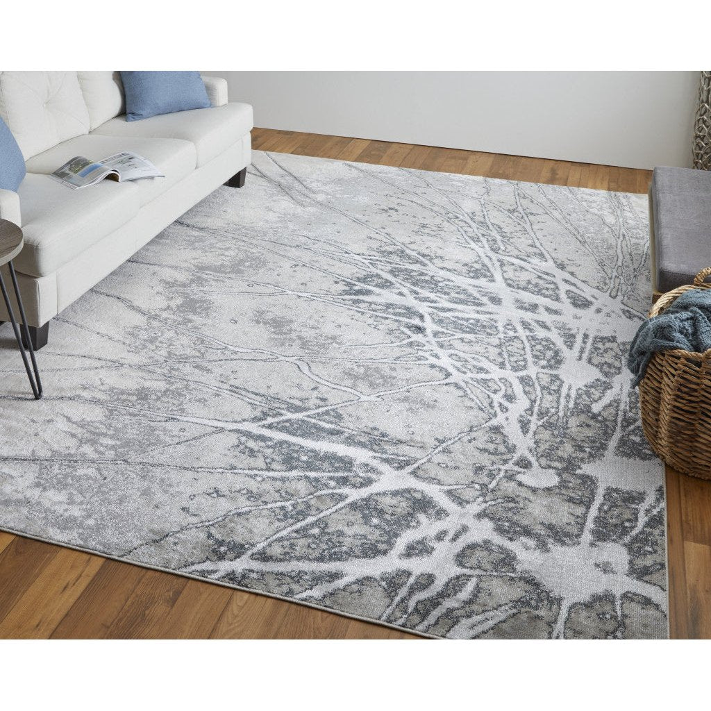 4 X 6 Gray Silver And Ivory Abstract Power Loom Area Rug Image 11