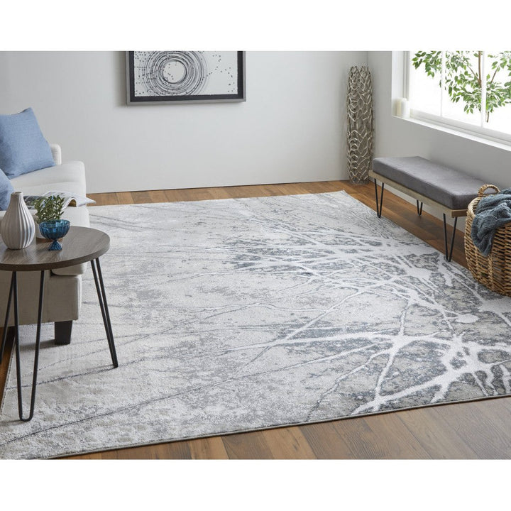 4 X 6 Gray Silver And Ivory Abstract Power Loom Area Rug Image 12