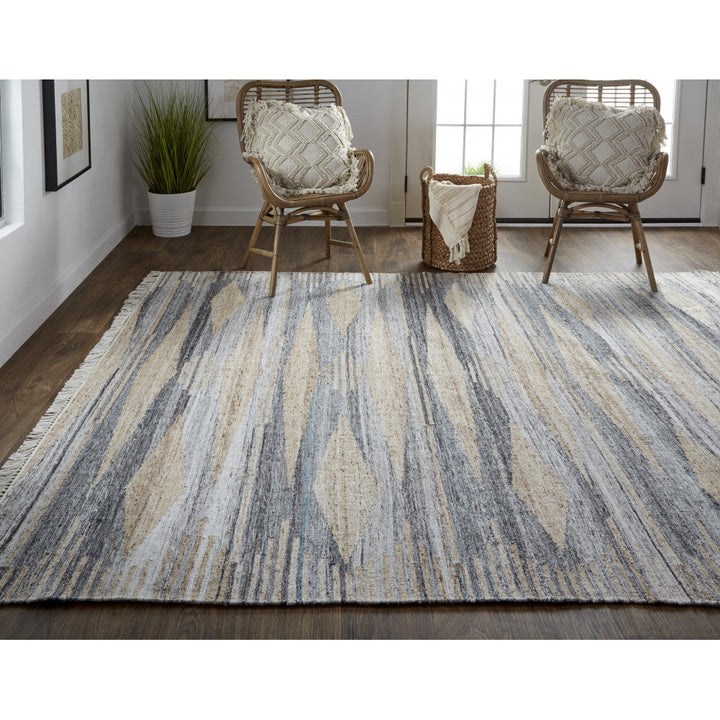 8 X 10 Gray Tan And Silver Abstract Hand Woven Stain Resistant Area Rug With Fringe Image 11