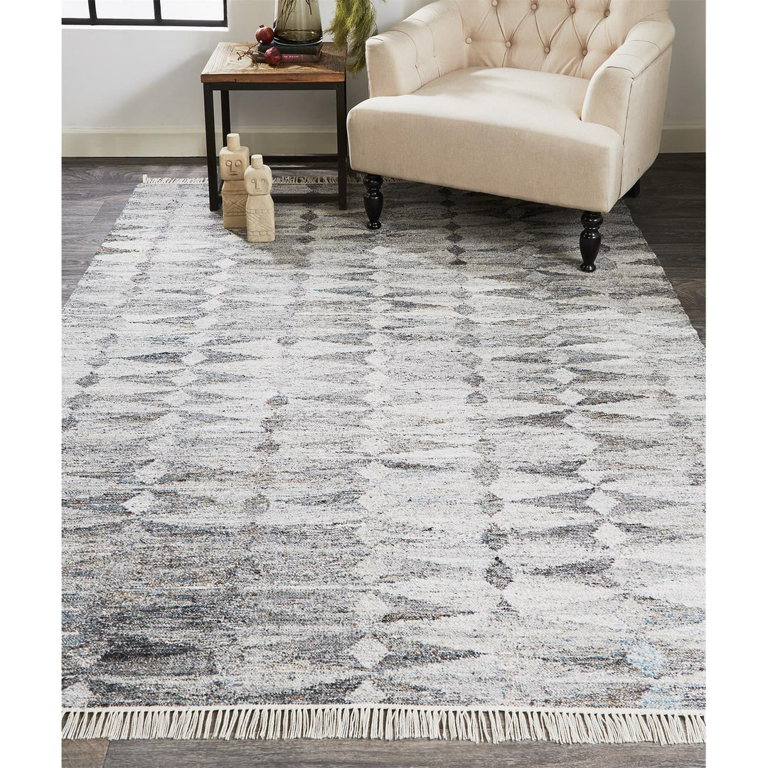 4 X 6 Gray Silver And Ivory Geometric Hand Woven Stain Resistant Area Rug With Fringe Image 10