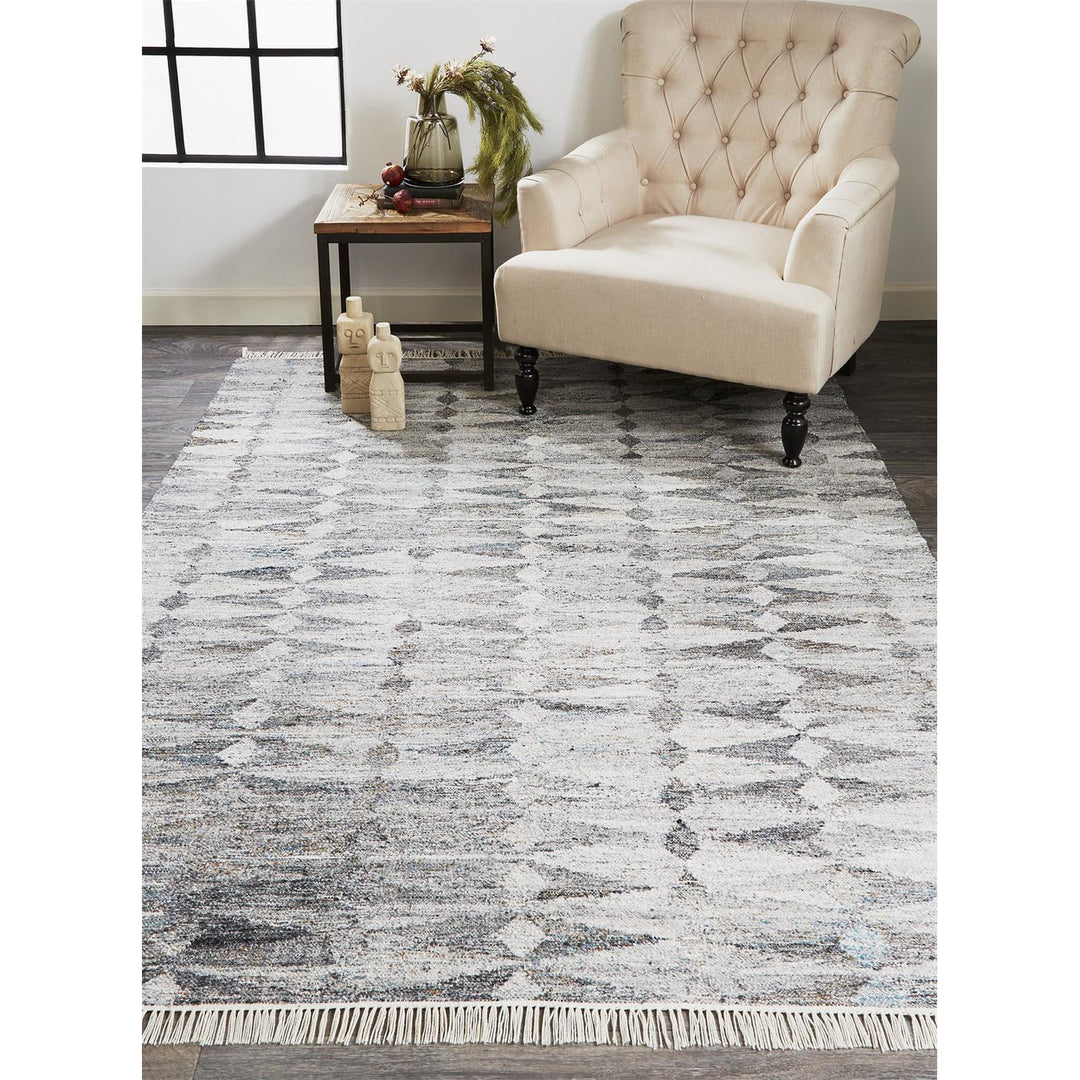 4 X 6 Gray Silver And Ivory Geometric Hand Woven Stain Resistant Area Rug With Fringe Image 11