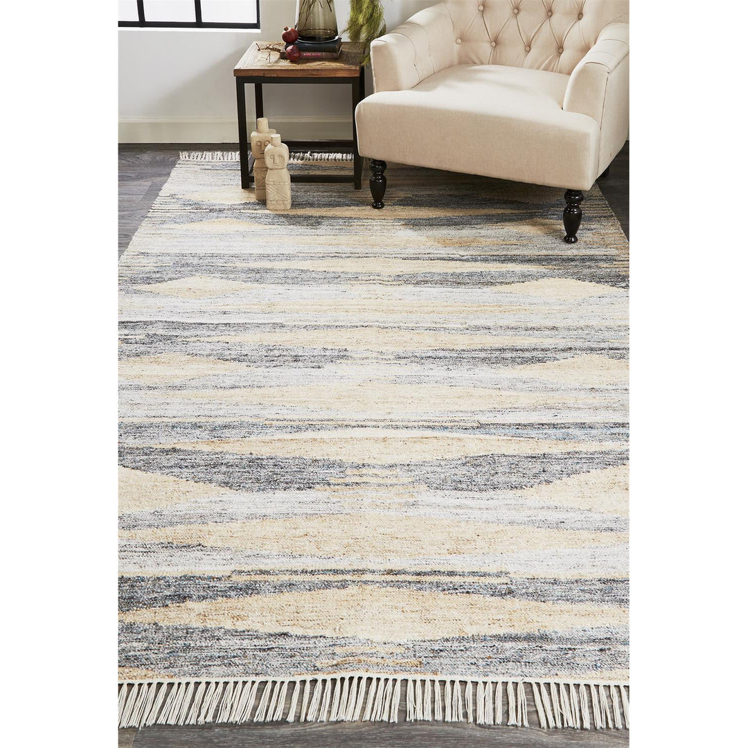 8 X 10 Gray Tan And Silver Abstract Hand Woven Stain Resistant Area Rug With Fringe Image 12