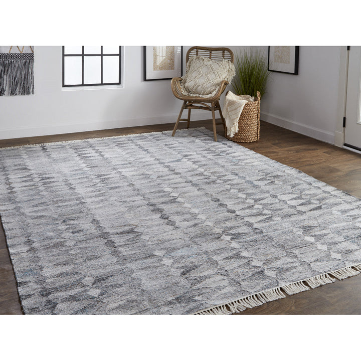 4 X 6 Gray Silver And Ivory Geometric Hand Woven Stain Resistant Area Rug With Fringe Image 12