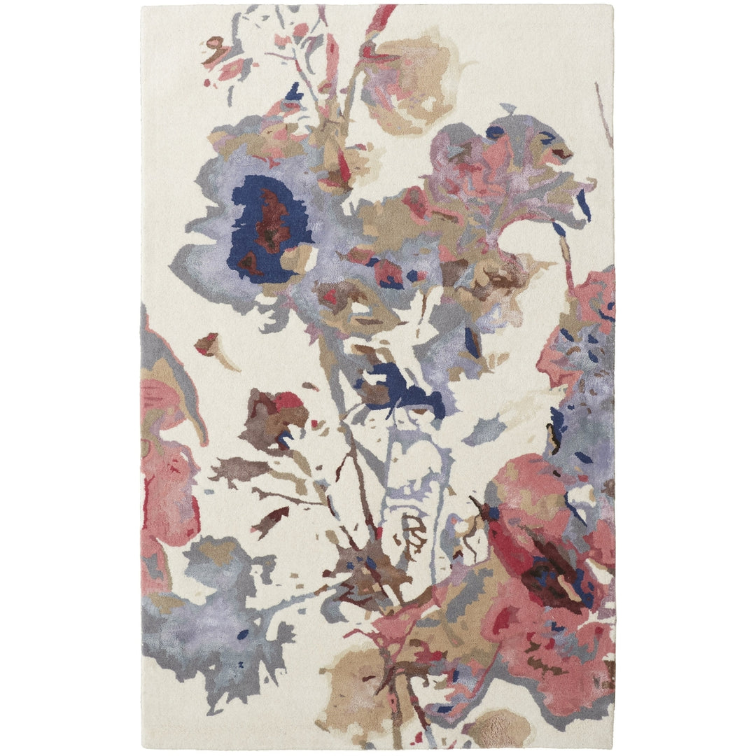 4 x 6 Ivory and Blue Wool Floral Hand Tufted Area Rug Image 7