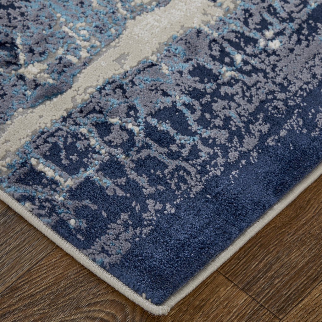 4 X 6 Ivory Blue And Black Abstract Power Loom Distressed Area Rug Image 1