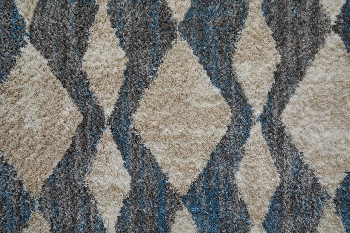 4 X 6 Ivory Gray And Blue Chevron Power Loom Stain Resistant Area Rug Image 2