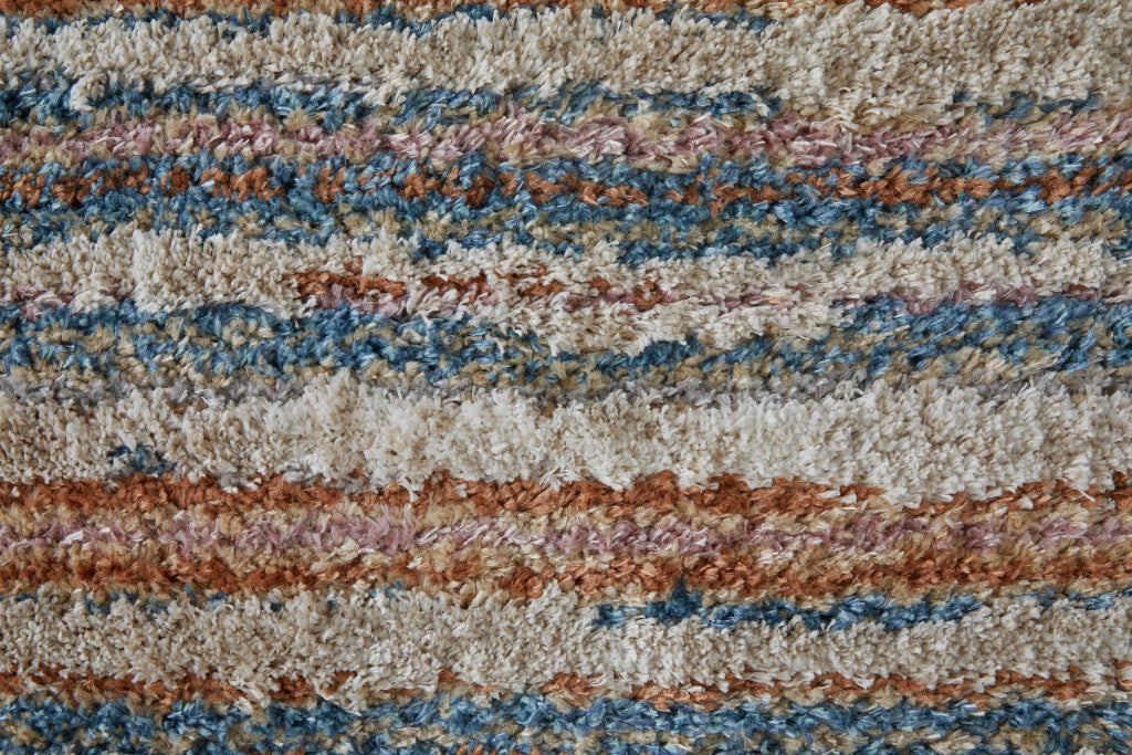 5 X 8 Ivory Blue And Orange Striped Power Loom Stain Resistant Area Rug Image 4