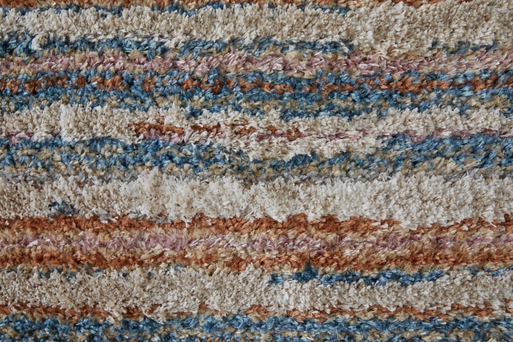 5 X 8 Ivory Blue And Orange Striped Power Loom Stain Resistant Area Rug Image 1