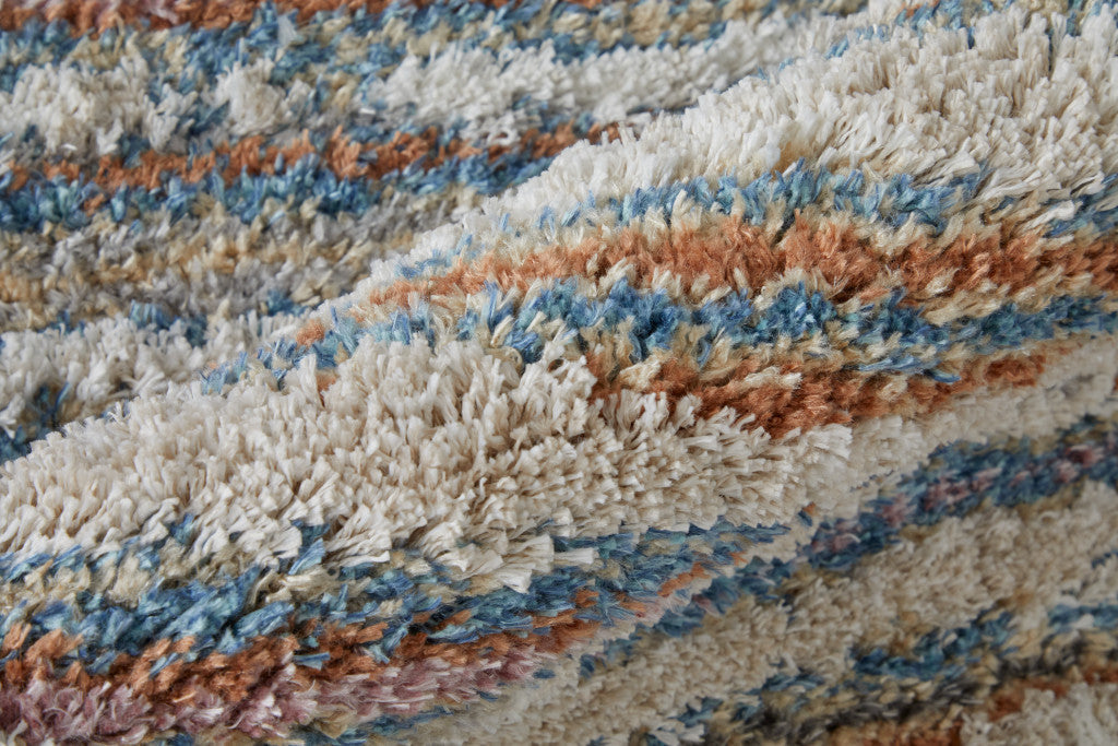 5 X 8 Ivory Blue And Orange Striped Power Loom Stain Resistant Area Rug Image 5