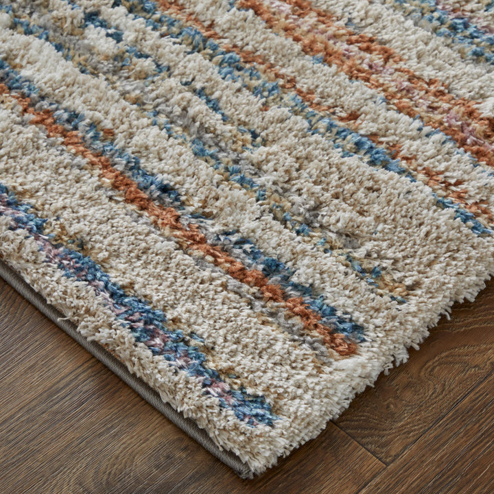 5 X 8 Ivory Blue And Orange Striped Power Loom Stain Resistant Area Rug Image 9