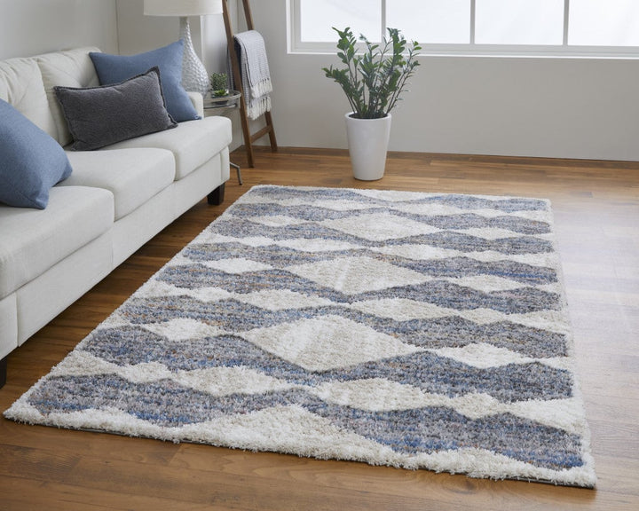 4 X 6 Ivory Gray And Blue Chevron Power Loom Stain Resistant Area Rug Image 9