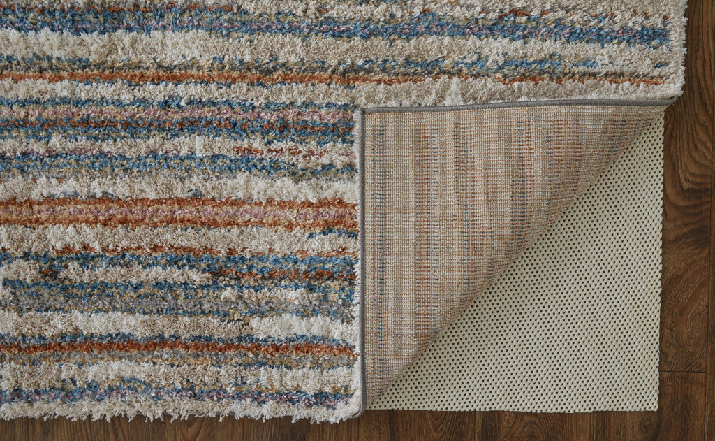 5 X 8 Ivory Blue And Orange Striped Power Loom Stain Resistant Area Rug Image 10