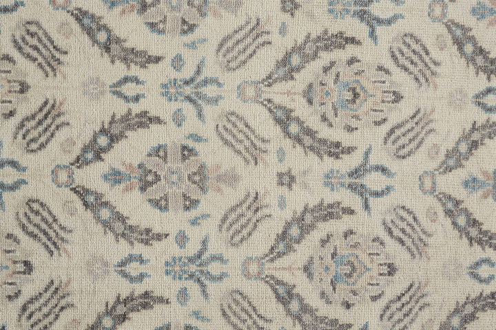 4 X 6 Ivory Gray And Blue Wool Floral Hand Knotted Stain Resistant Area Rug Image 4