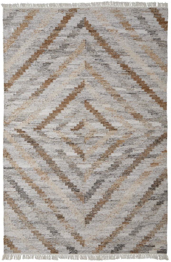 4 X 6 Ivory Gray And Tan Geometric Hand Woven Stain Resistant Area Rug With Fringe Image 1