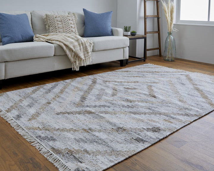 4 X 6 Ivory Gray And Tan Geometric Hand Woven Stain Resistant Area Rug With Fringe Image 6