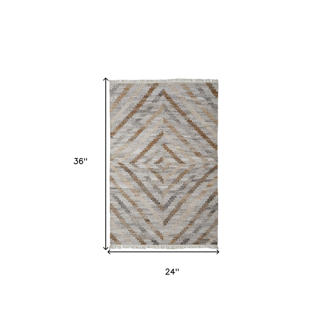 4 X 6 Ivory Gray And Tan Geometric Hand Woven Stain Resistant Area Rug With Fringe Image 7