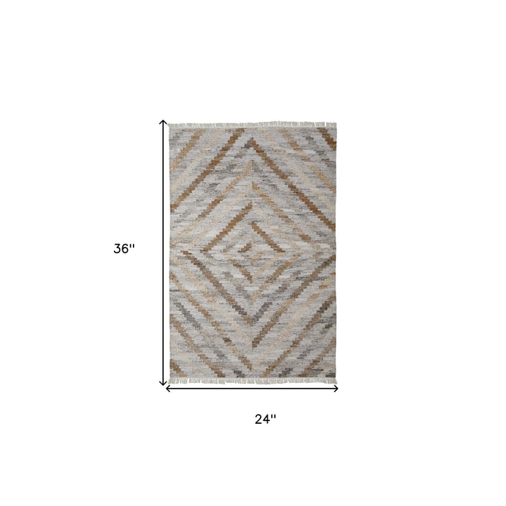 4 X 6 Ivory Gray And Tan Geometric Hand Woven Stain Resistant Area Rug With Fringe Image 7