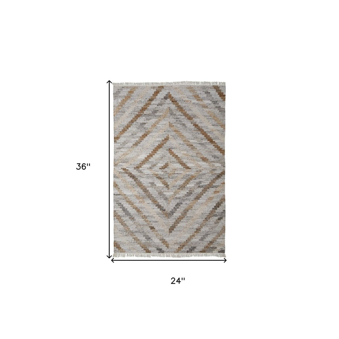 4 X 6 Ivory Gray And Tan Geometric Hand Woven Stain Resistant Area Rug With Fringe Image 1