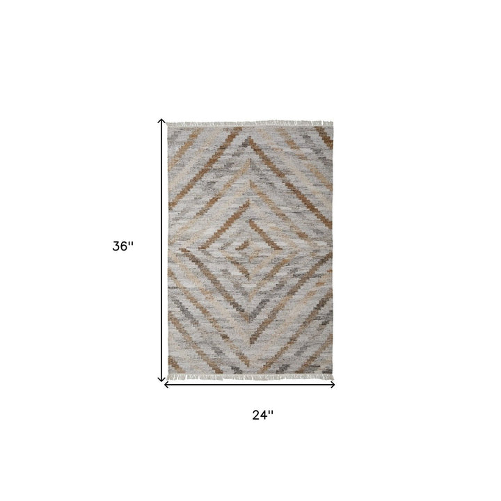 4 X 6 Ivory Gray And Tan Geometric Hand Woven Stain Resistant Area Rug With Fringe Image 1