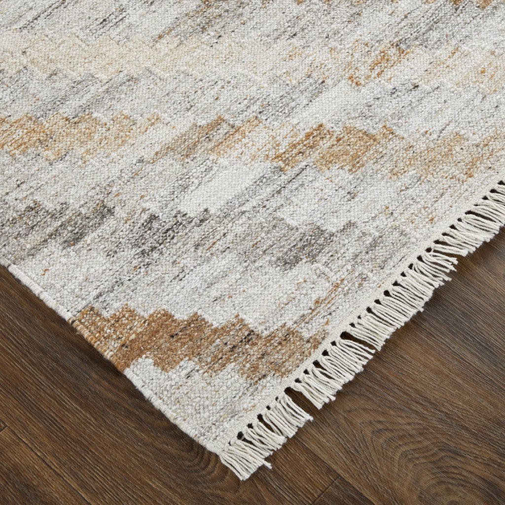 4 X 6 Ivory Gray And Tan Geometric Hand Woven Stain Resistant Area Rug With Fringe Image 9