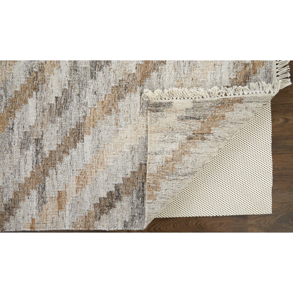 4 X 6 Ivory Gray And Tan Geometric Hand Woven Stain Resistant Area Rug With Fringe Image 10