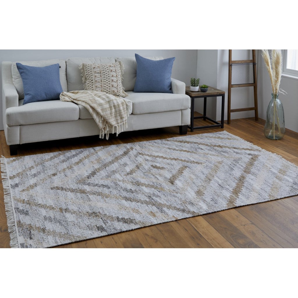 4 X 6 Ivory Gray And Tan Geometric Hand Woven Stain Resistant Area Rug With Fringe Image 11