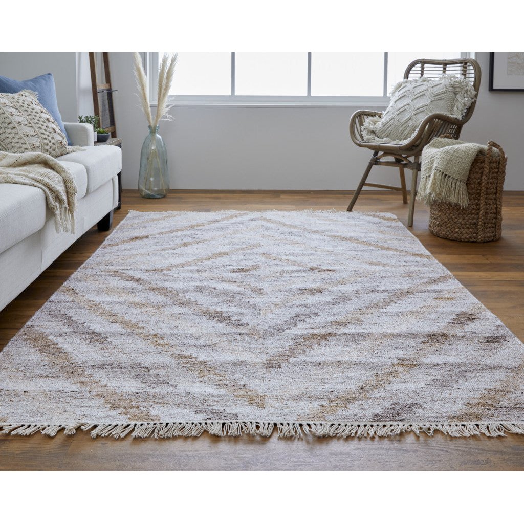 4 X 6 Ivory Gray And Tan Geometric Hand Woven Stain Resistant Area Rug With Fringe Image 12