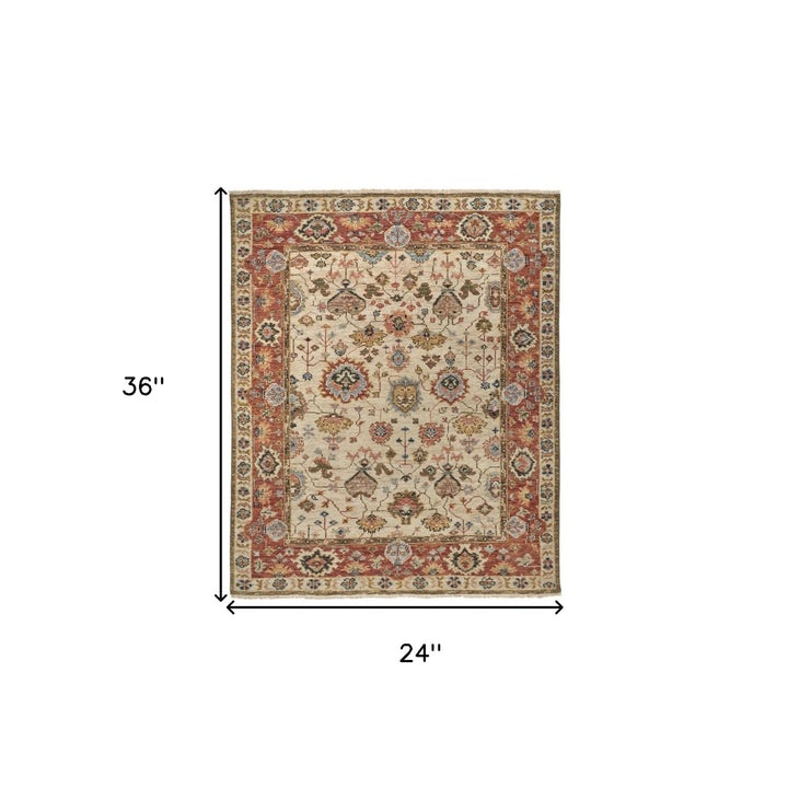 4 X 6 Ivory Red And Blue Wool Floral Hand Knotted Stain Resistant Area Rug Image 7